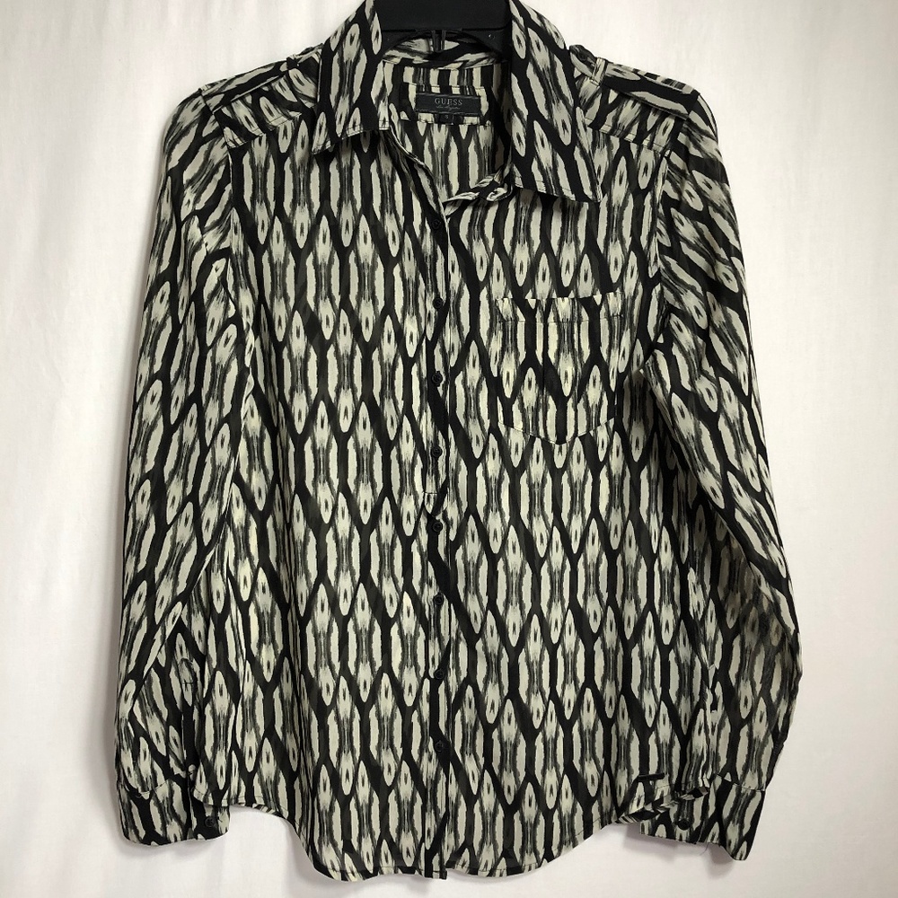 Guess Sheer Black and Beige Blouse - S